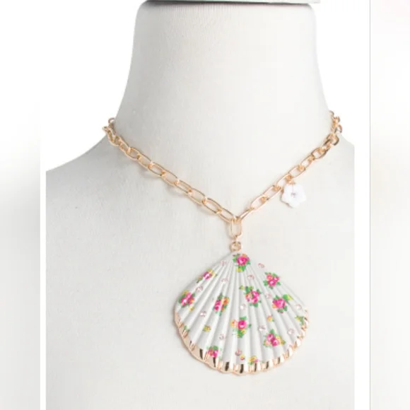 NWT Betsey Johnson Floral Print Shell Necklace - Picture 2 of 4